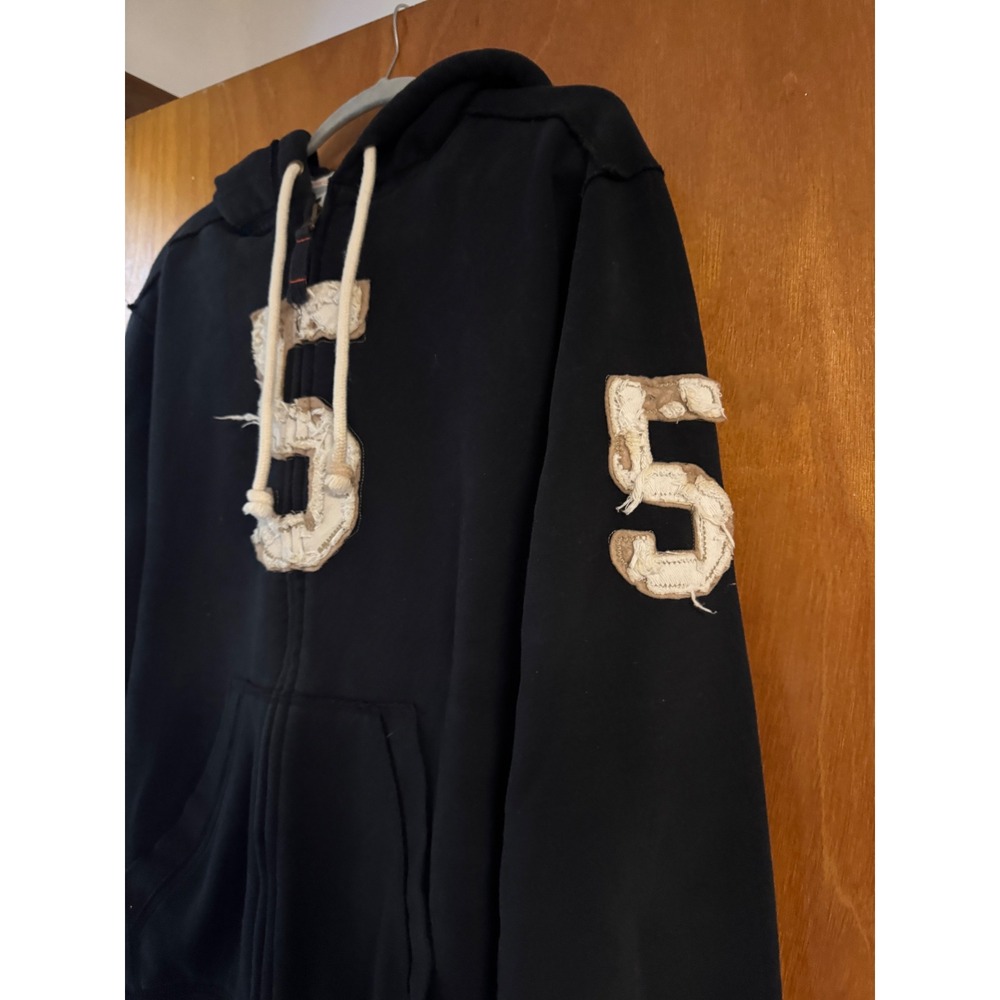 Vintage Y2K Triple 5 Soul NYC Raw Edge Applique Zip Up Hoodie Men Large Black - Picture 2 of 7